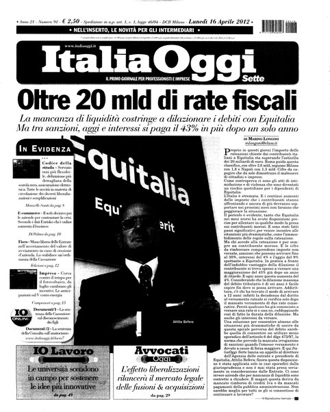 Italia oggi : quotidiano di economia finanza e politica